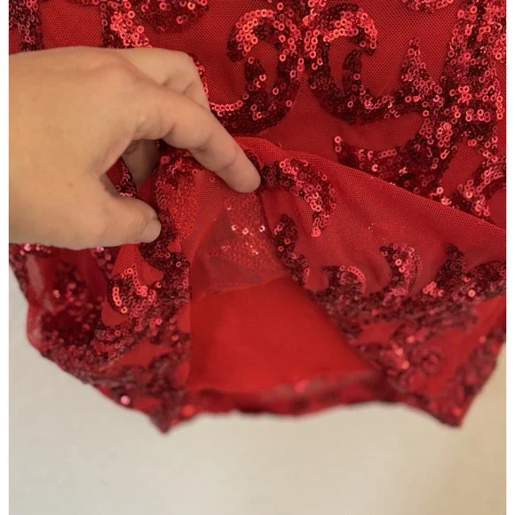 Windsor Red Mini Sparkle Dress Glam Sequin Cocktail Party Love Romantic, M - Picture 6 of 9